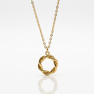 Golden Twisted Wreath Pendant Necklace