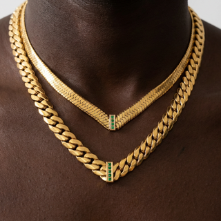 Lyra Oval Herringbone Necklace with Green Zircon Gemstone