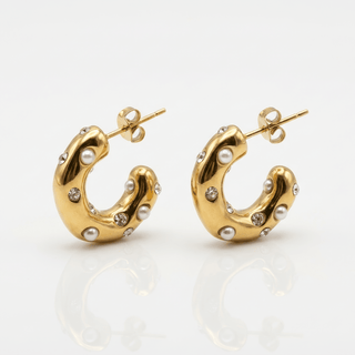 Blair Glossy Pearl Zircon Hoops - Adelfi London