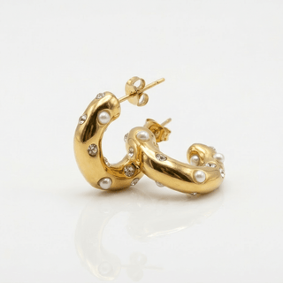 Blair Glossy Pearl Zircon Hoops - Adelfi London