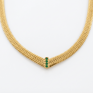 Elara Herringbone Necklace with Green Zircon Gemstone - Adelfi London