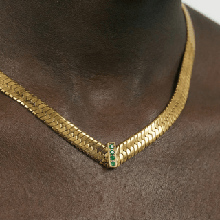 Elara Herringbone Necklace with Green Zircon Gemstone - Adelfi London