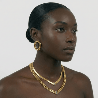 Lyra Oval Herringbone Necklace with Green Zircon Gemstone - Adelfi London