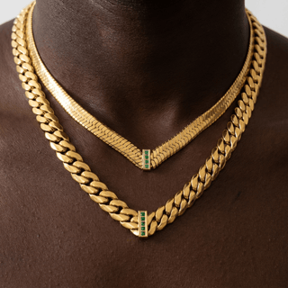 Lyra Oval Herringbone Necklace with Green Zircon Gemstone - Adelfi London
