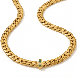 Lyra Oval Herringbone Necklace with Green Zircon Gemstone - Adelfi London