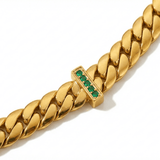 Lyra Oval Herringbone Necklace with Green Zircon Gemstone - Adelfi London