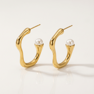 River pearl gold - plated hoop earrings - Adelfi London