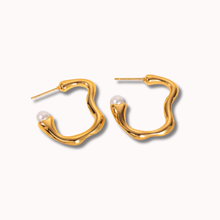 River pearl gold - plated hoop earrings - Adelfi London