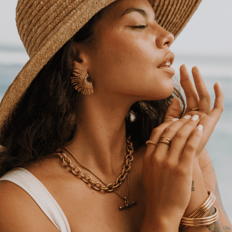 Solara Statement Stud Earrings - 18k gold-plated earrings | Adelfi London