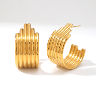 Thea Stacked Ridge Hoop Earrings on a white background, front view