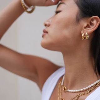 Blair Glossy Pearl Zircon Hoops - Adelfi London
