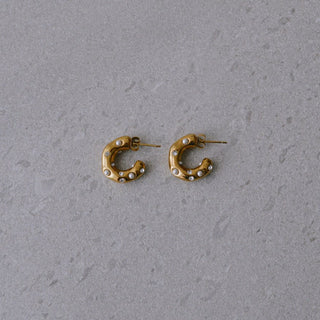 Blair Glossy Pearl Zircon Hoops - Adelfi London