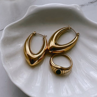 Jayde Geometric Oval Hoops - Adelfi London