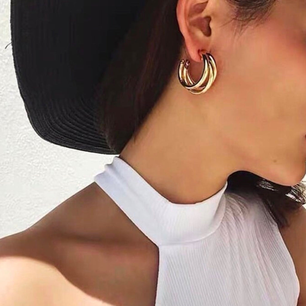 Lola Plain Triple Hoop Earrings - trybe jewellery