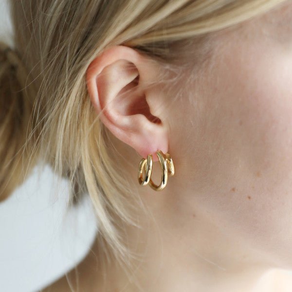Triple Thread Gold Plated Statement Earrings - Adelfi London
